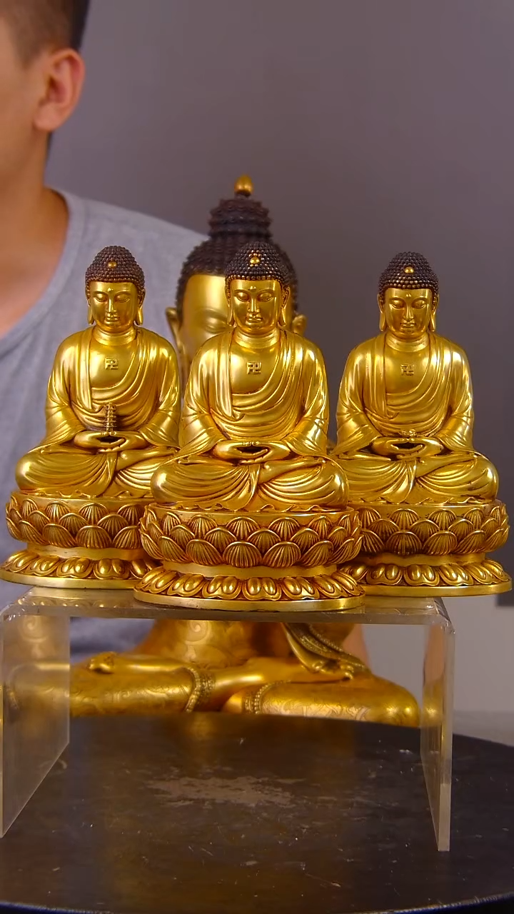 瓷片牟*儿 山水紫铜鎏 金造像结缘1111 