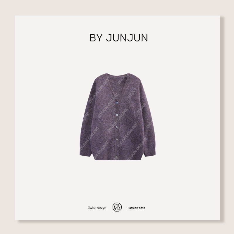 BYJUNJUN【葡萄籽】羊驼毛开衫秋冬慵懒风保暖舒适宽松针织开衫
