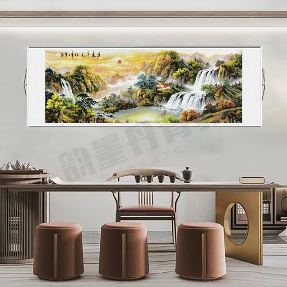 （金色源远流长）3.2*1客厅办公室书房茶室玄关数字微喷软装挂画
