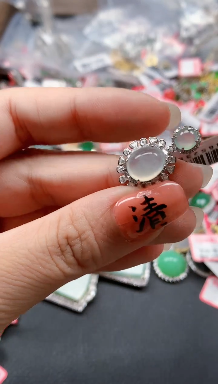 银S925镶嵌戒指翡翠天然A货缅甸翡翠