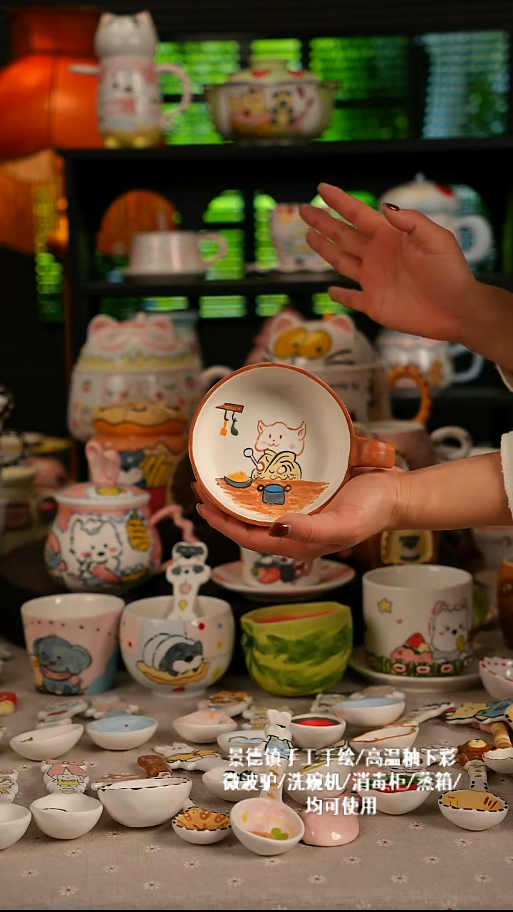 陶瓷无盖款景德镇高温釉下彩纯手绘创意瓷 默认微瑕 不退不换