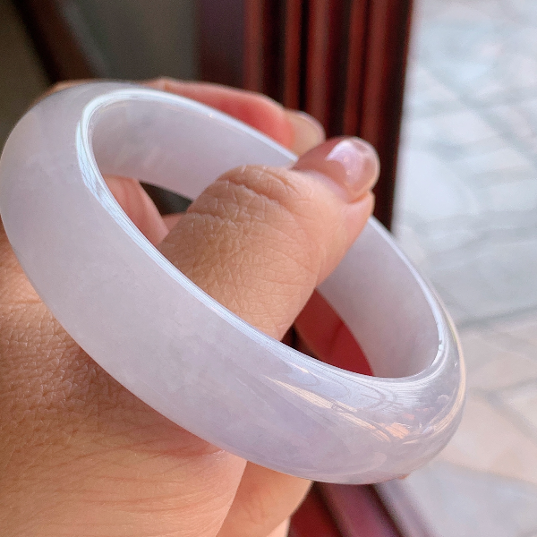 55圈天然翡翠A货老坑冰糯种蓝紫色轮胎手镯83女款冰透宽边平安镯