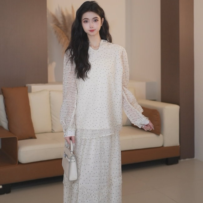 Basic House/百家好长袖套装白色春秋蕾丝时尚女士B1335B5L272