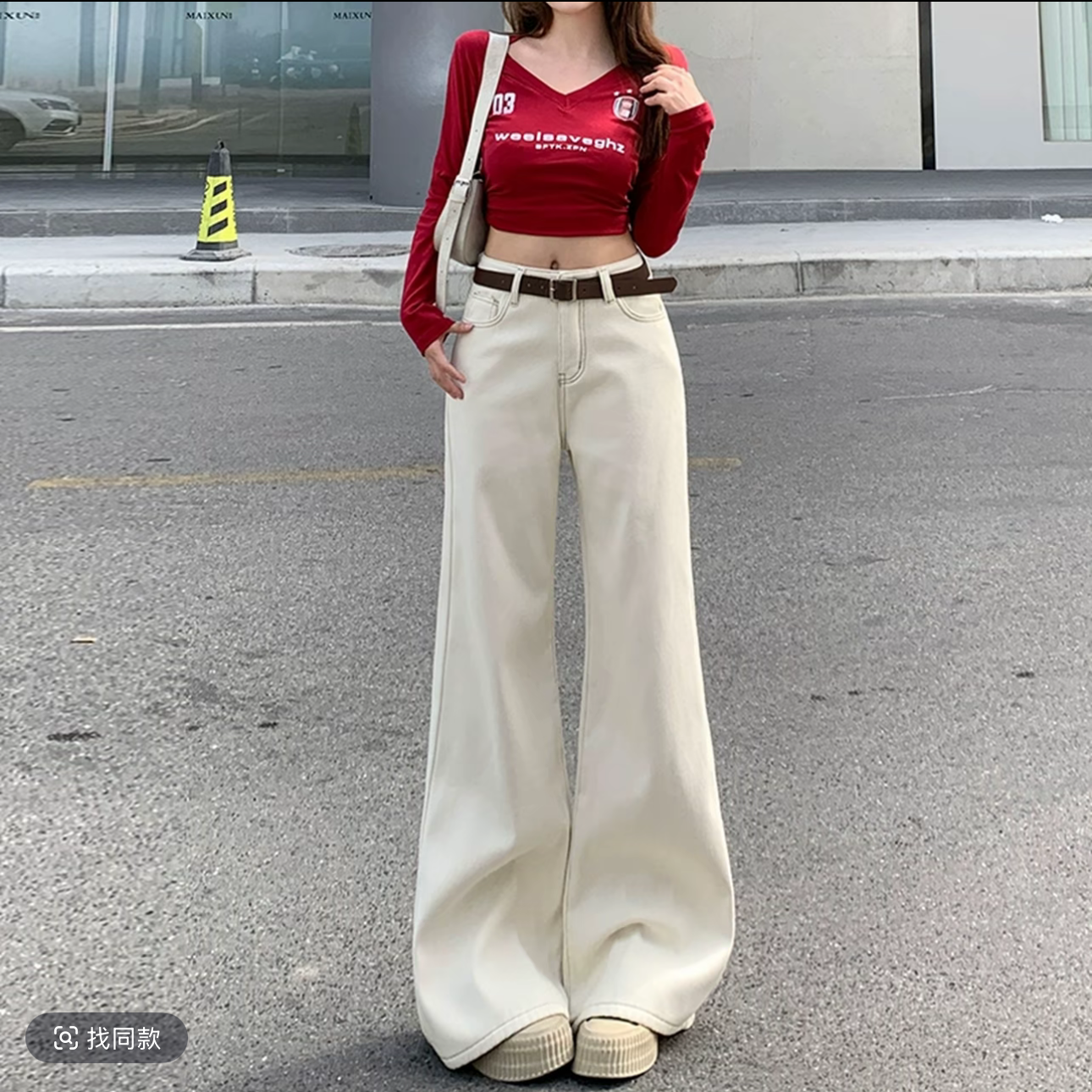 高个子175加绒加厚微喇牛仔裤女秋冬季高腰显瘦宽松不贴腿拖地裤