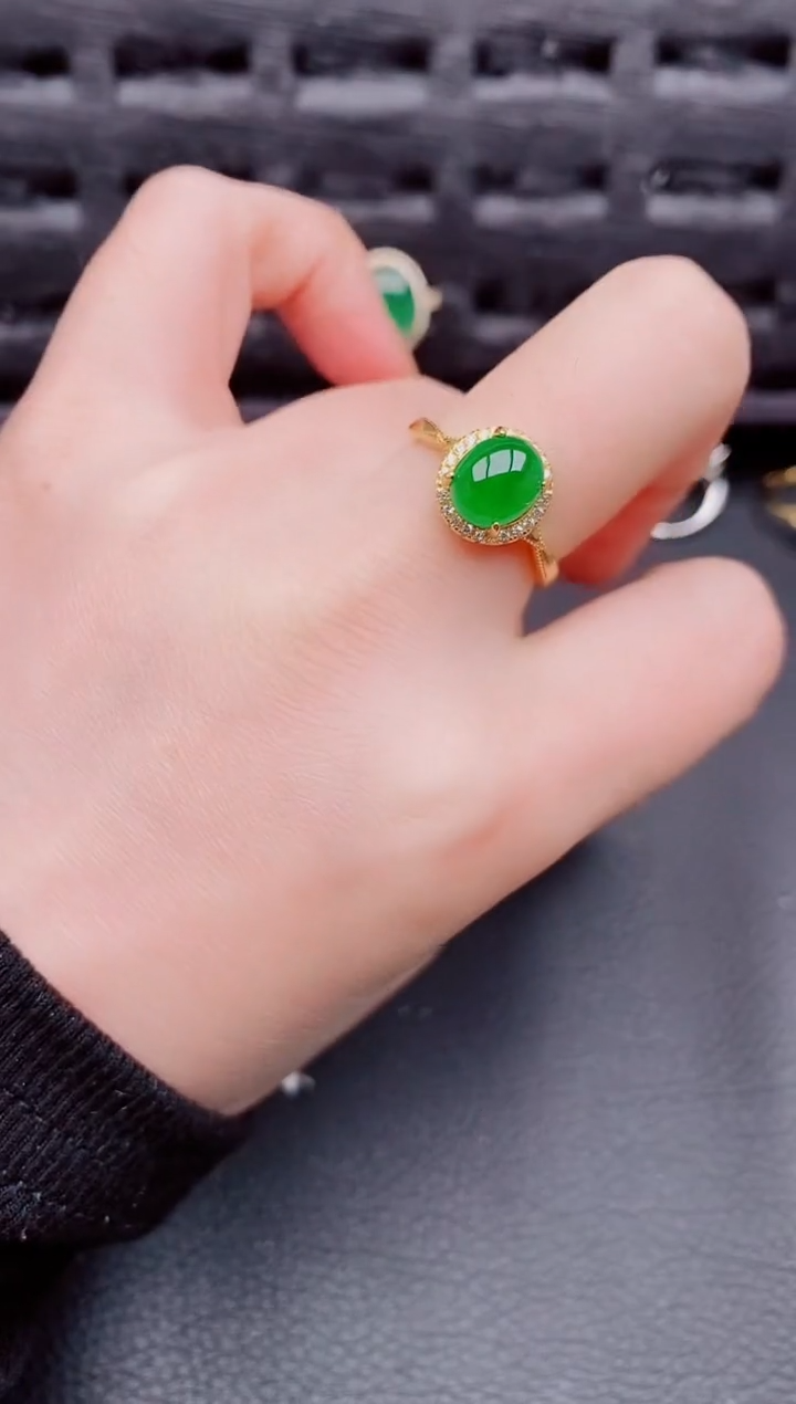 【闪购商品】翡翠戒指银S925镶嵌天然a货翡翠761