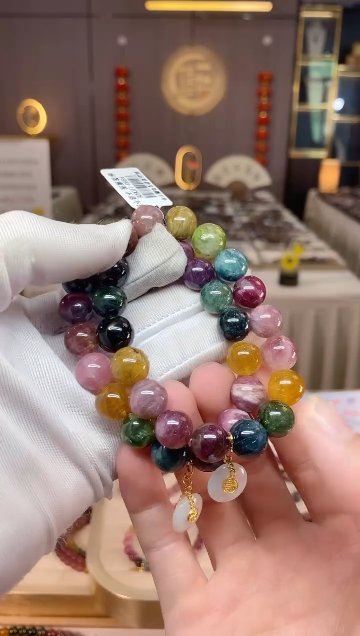 未镶嵌老矿碧玺彩虹单圈手串11mm+碧玺xion多样性发一条