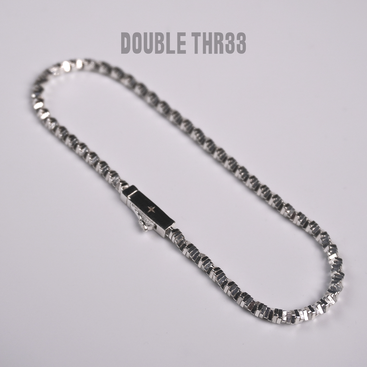 DOUBLE THR33 925银手链 碎银手链(3mm) 隐藏扣碎银手链
