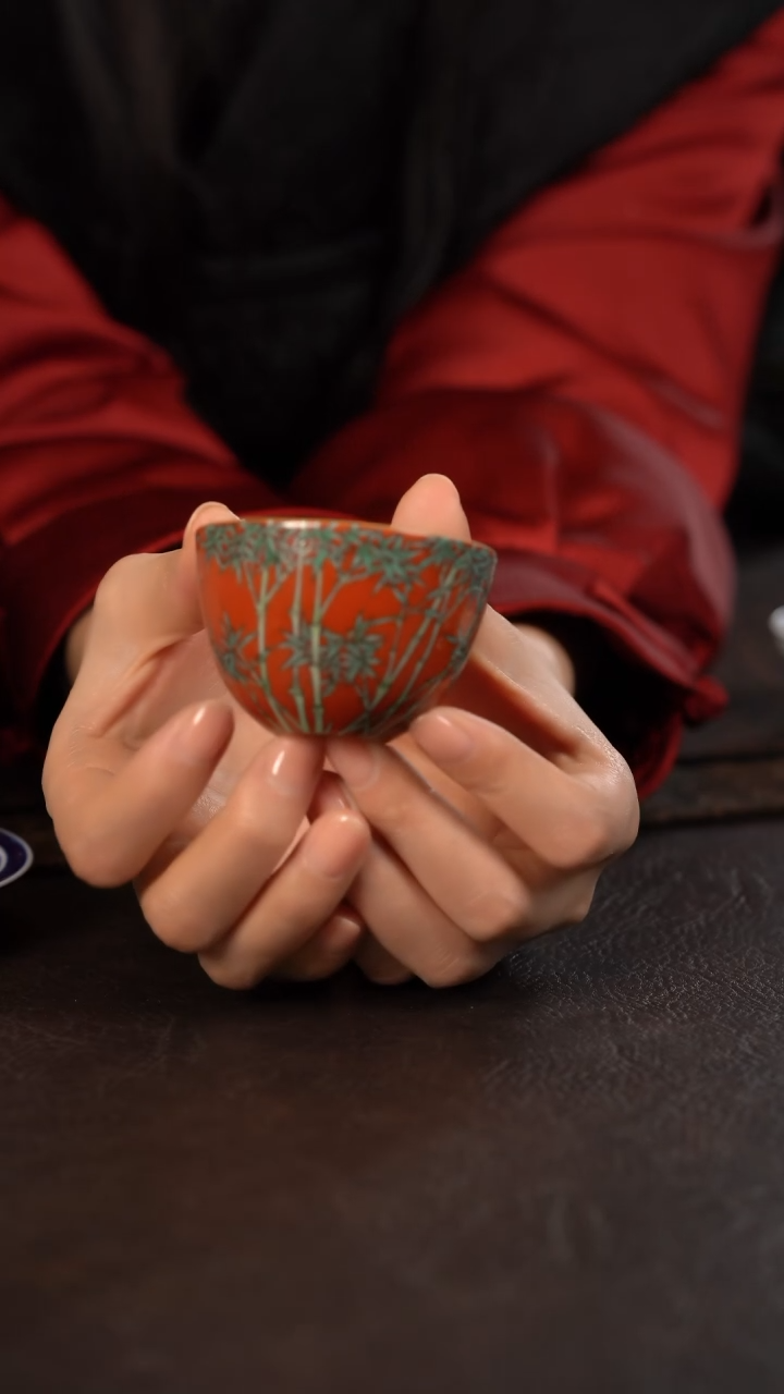 【闪购商品】杯云霞珍藏古彩珊瑚红翠竹小缸杯