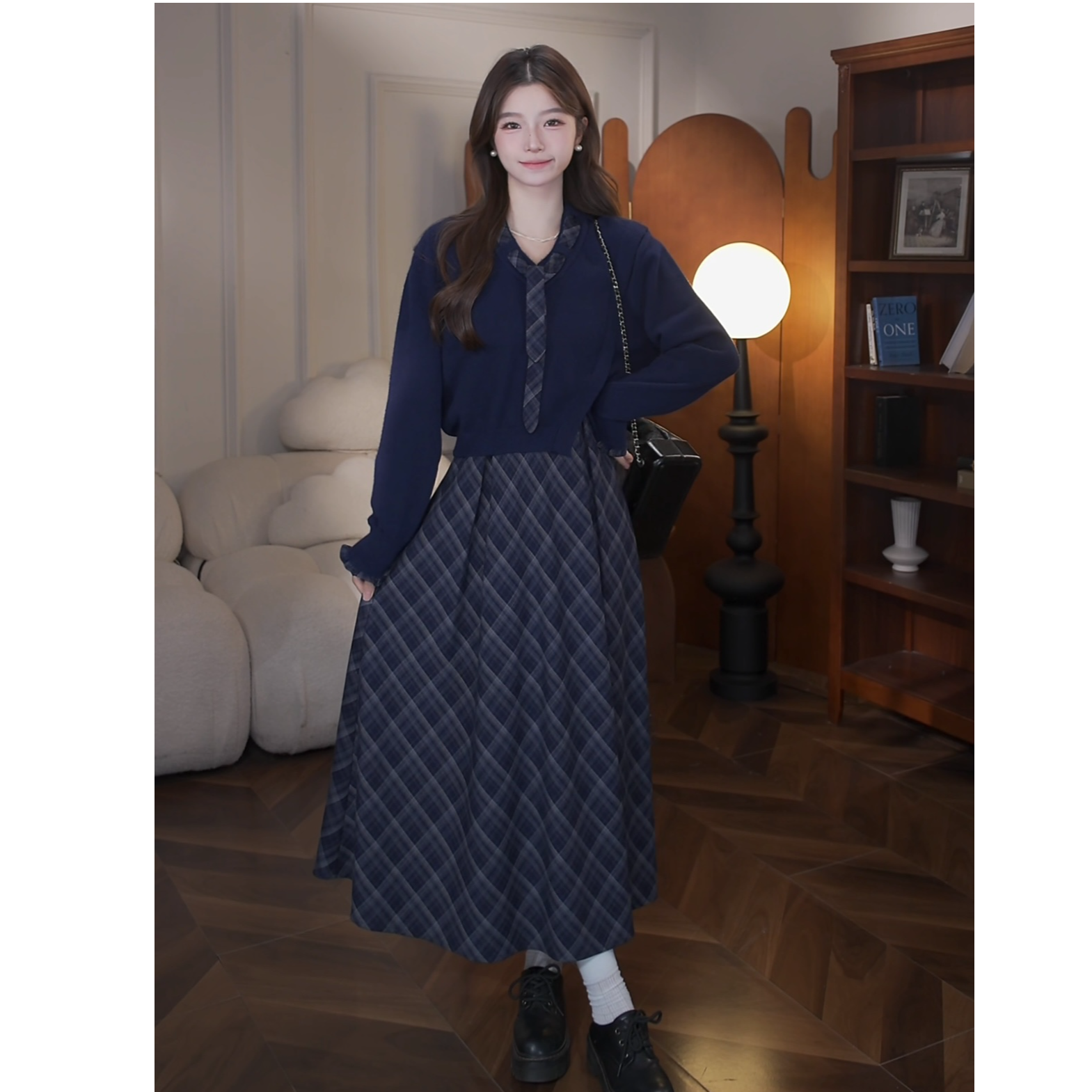 鹿向南「雾都黎明」秋季新款减龄气质慵懒真两件套装连衣裙女