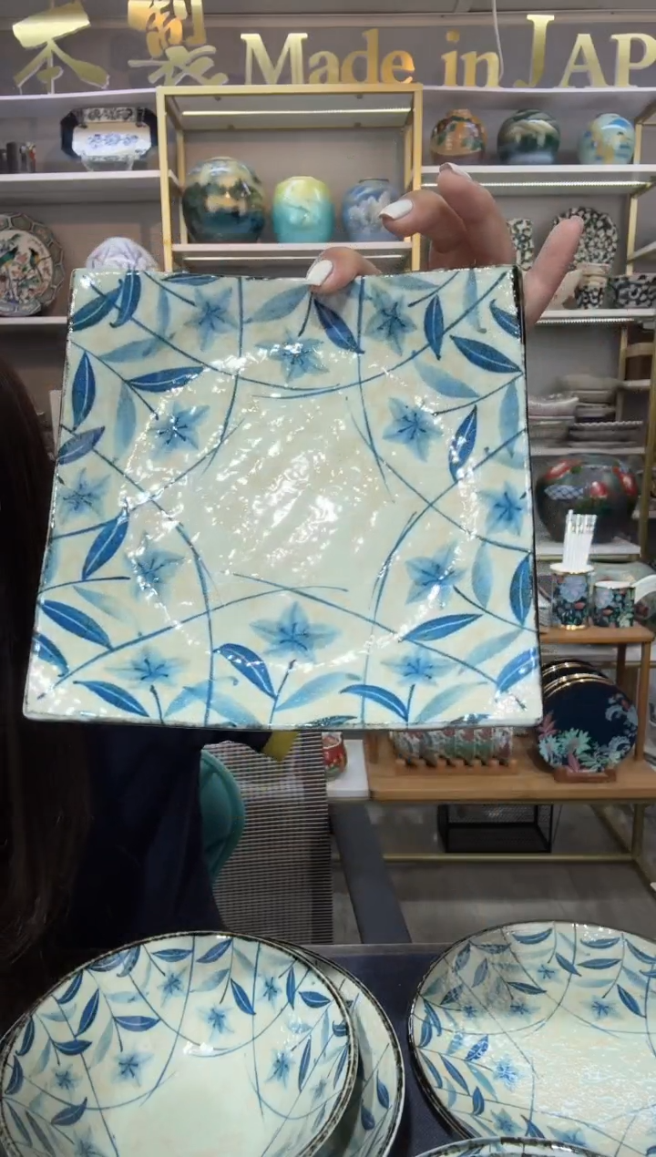 陶瓷黄泥桔梗直角正方形盘17cm2只