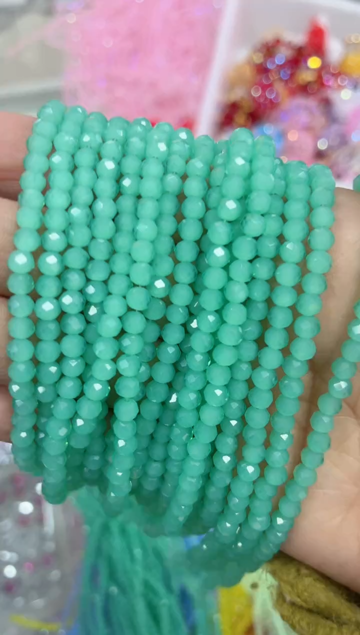 玻璃0997卡4水晶扁10条薄荷绿玉