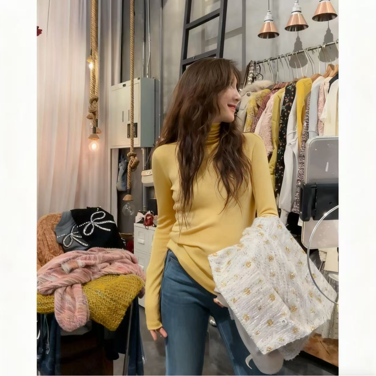 S5100301素拉那里 定制款韩系气质显瘦高领软糯打底毛针织衫羊