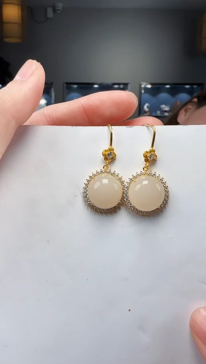 【闪购商品】和田玉耳钉银S925镶嵌1