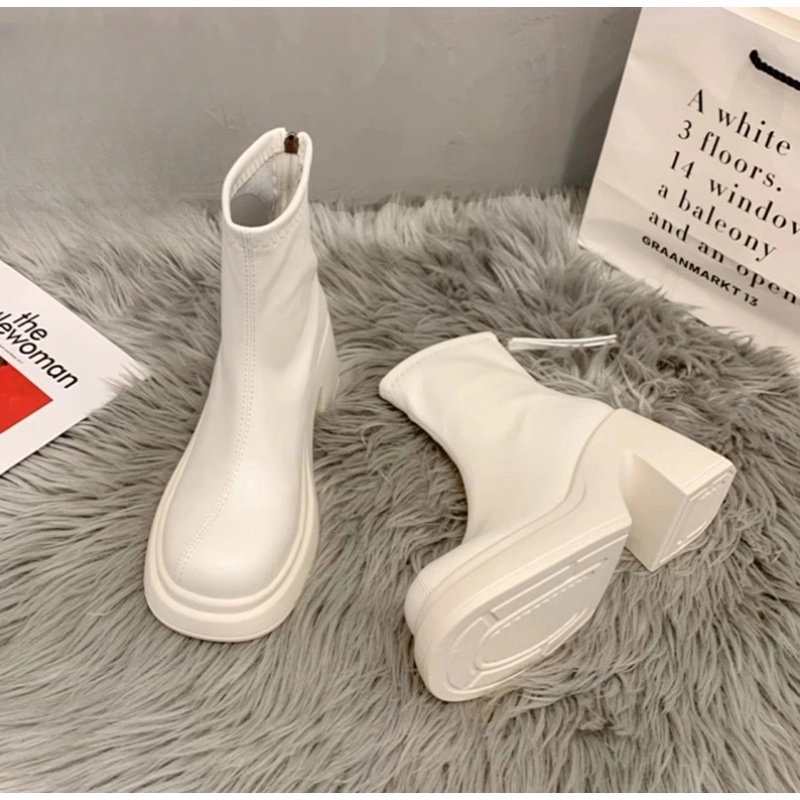 7cm跟高网红英伦风厚底短靴新款秋冬粗跟瘦瘦鞋子女2025新款女鞋