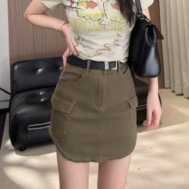 又又•夏季软牛仔半身裙女显瘦A字高腰显瘦设计美式复古裙裤K024