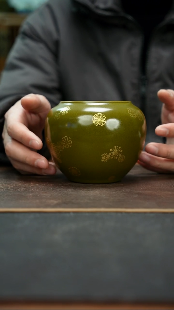 杯全手工茶叶末釉金皮球花建水