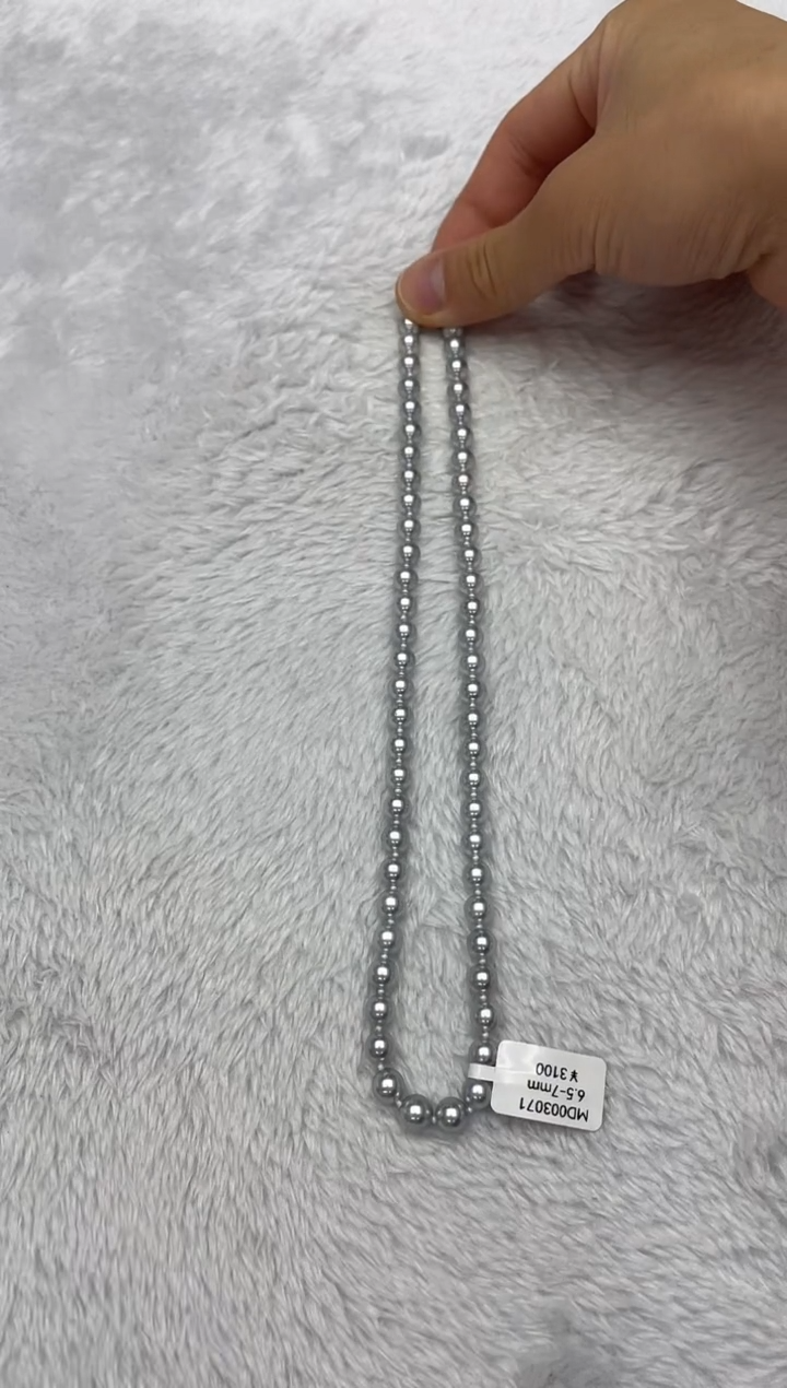 海水珍珠银S925镶嵌项链AK真多麻6.5-7mm