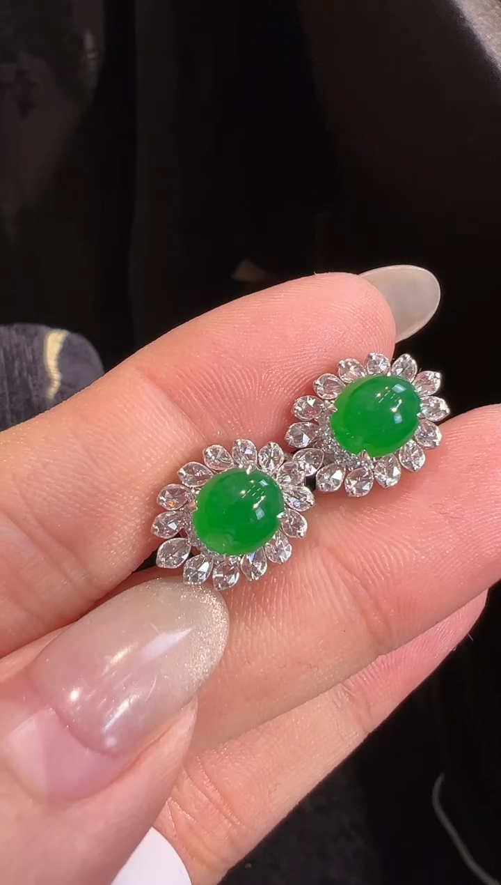 【闪购商品】翡翠耳饰18K金镶嵌耳饰