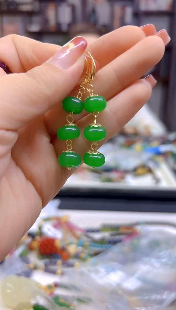 【闪购商品】翡翠耳饰14K金镶嵌耳坠E351