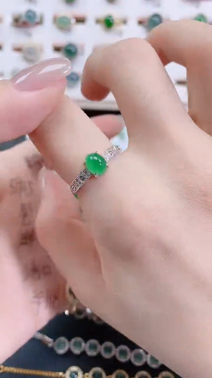银S925镶嵌戒指翡翠天然翡翠