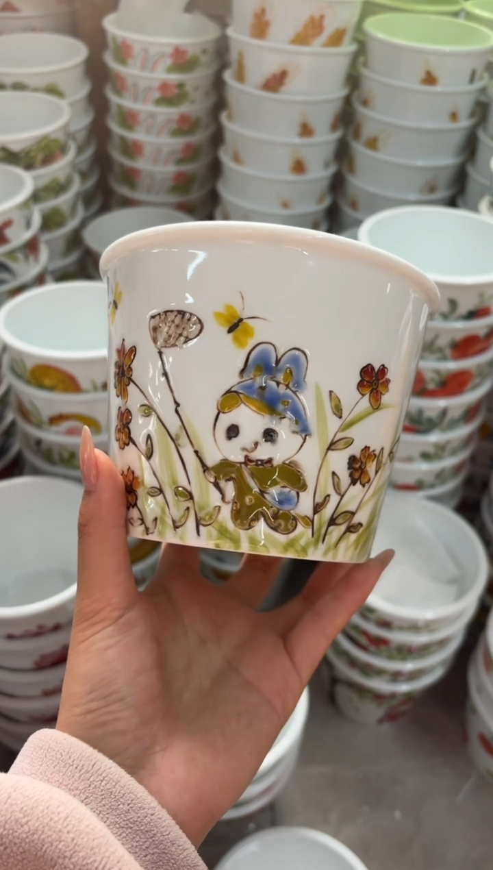瓷片景德镇高温陶瓷食品级手绘釉中彩-泡面桶