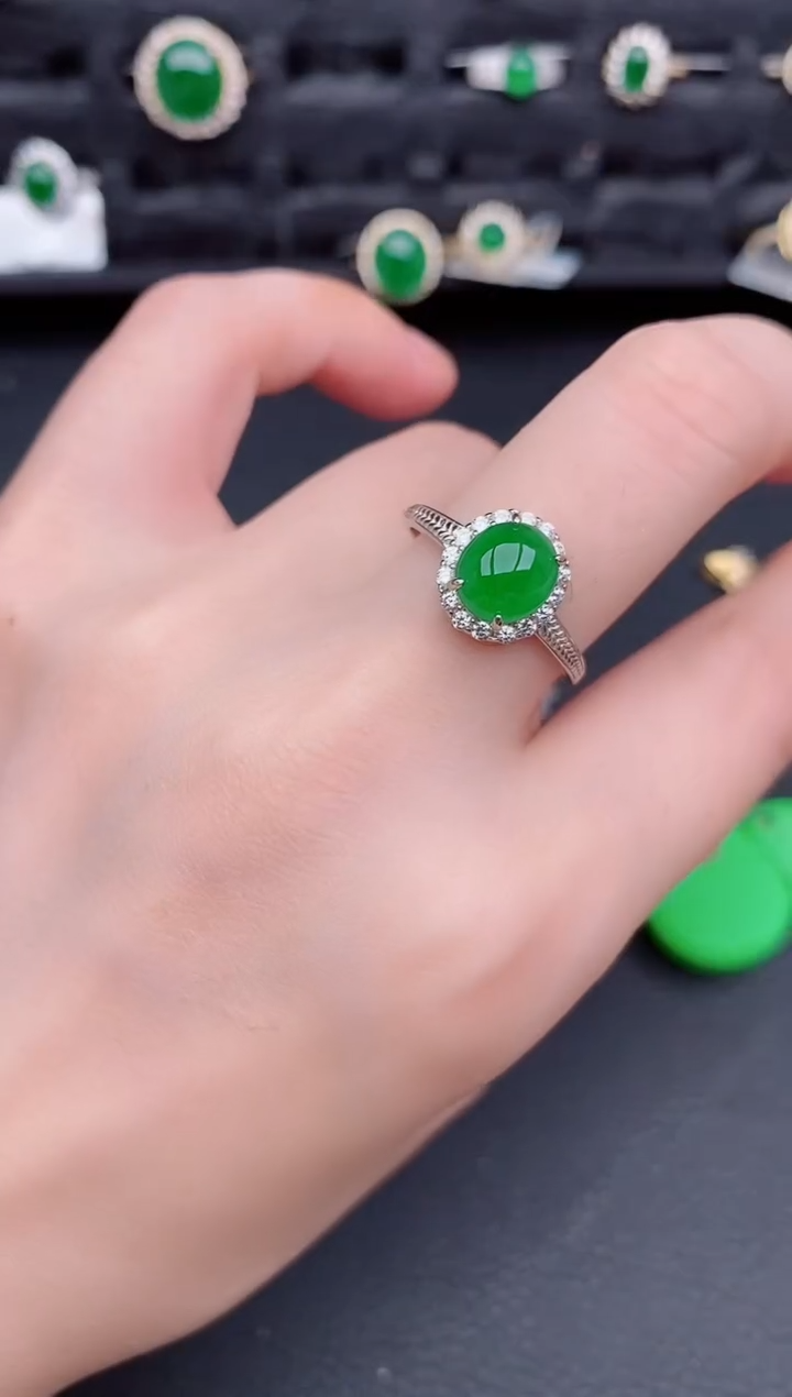 银S925镶嵌戒指翡翠天然a货翡翠288