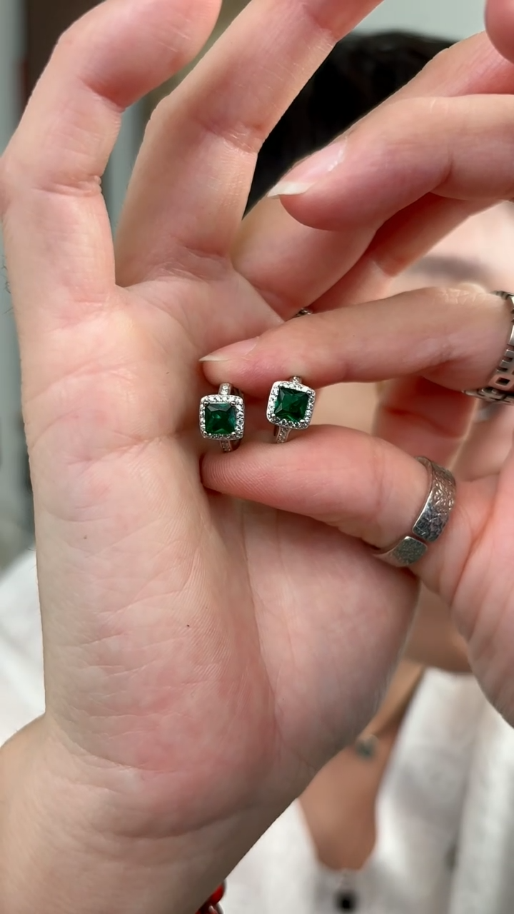 无925银纯银耳饰方绿锆13