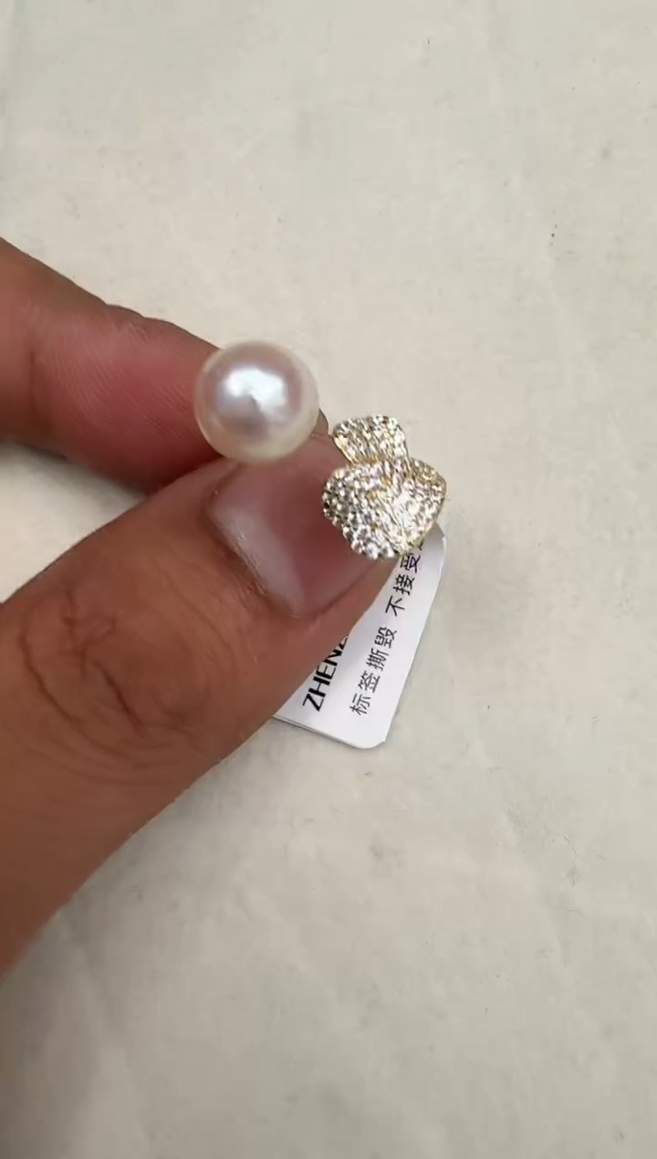 银S925镶嵌戒指海水珍珠戒指