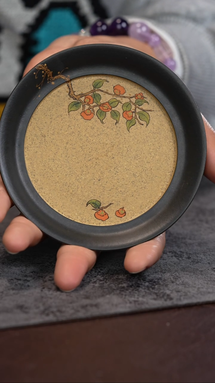 【闪购商品】紫砂茶杯双色粉浆 柿柿如意 杯垫1