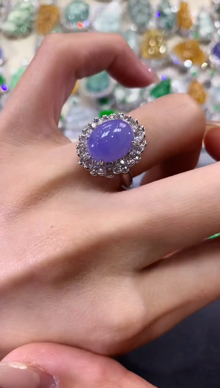 【闪购商品】翡翠戒指18K金镶嵌w59紫货有色差