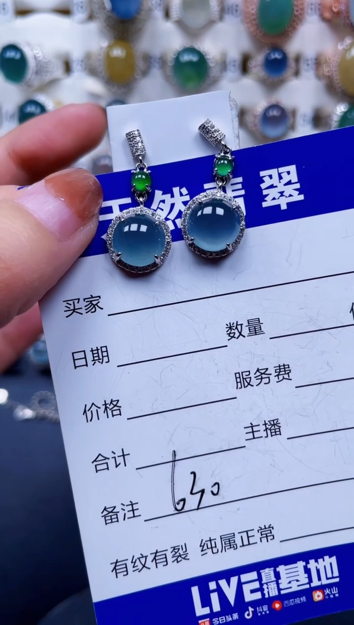 银S925镶嵌翡翠耳饰630