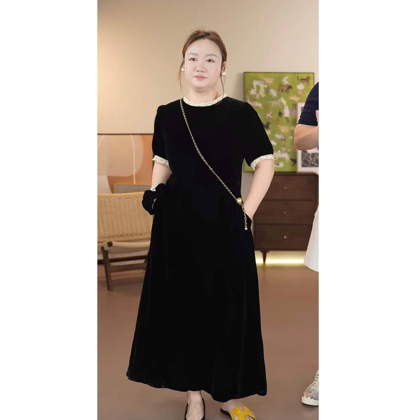 【LNHJ】蕾丝绮梦 100真丝丝绒蕾丝法式女装连衣裙（冷水手洗或干洗）