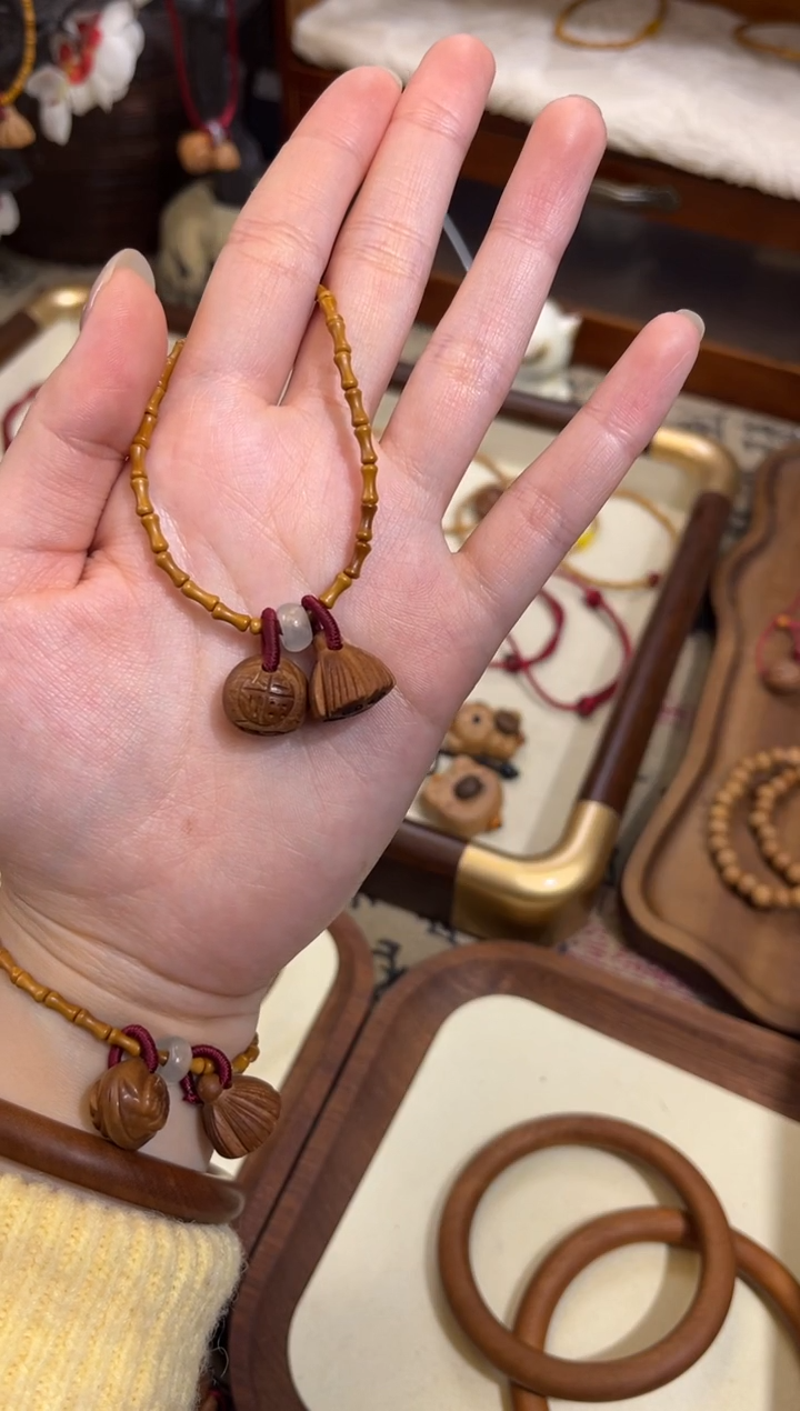 手串桃核【桃缘行】竹节「福气莲莲」桃木桃核辟、挡、驱、护 备注手围