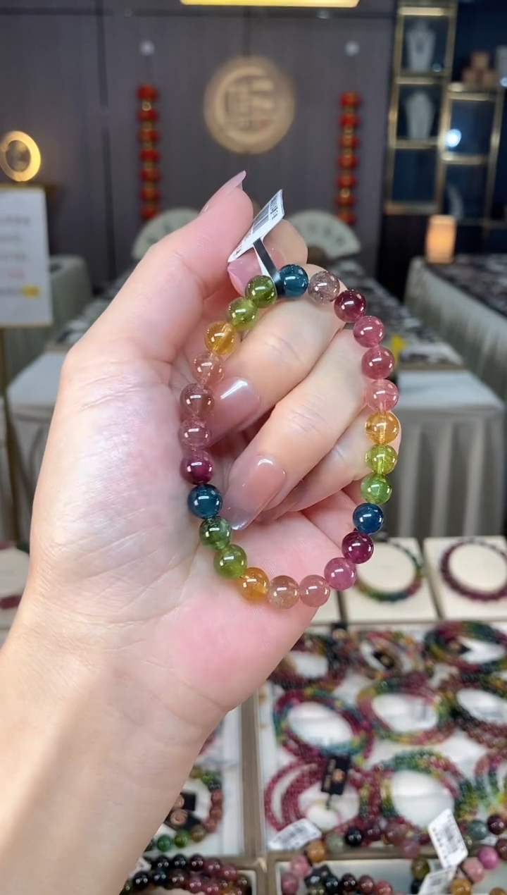 未镶嵌老矿碧玺彩虹单圈手串7mm+碧玺hon多样性发货一条