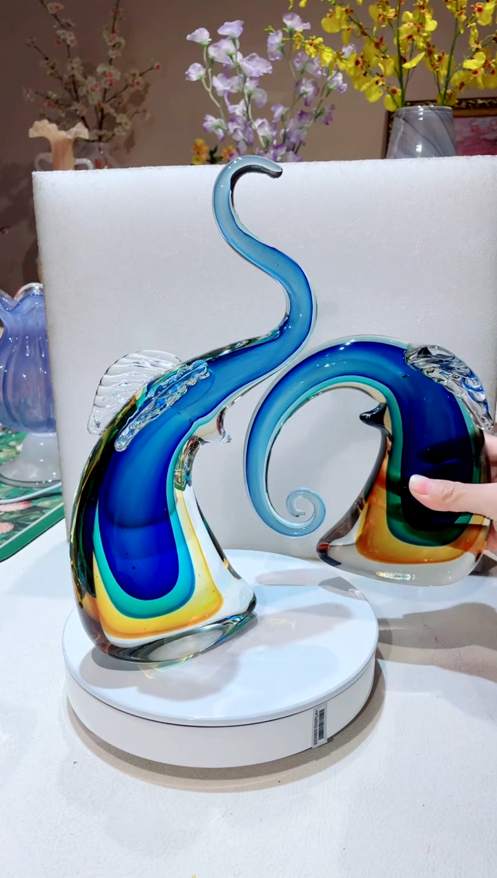 【闪购商品】琉璃手工艺品黄绿蓝大象一对