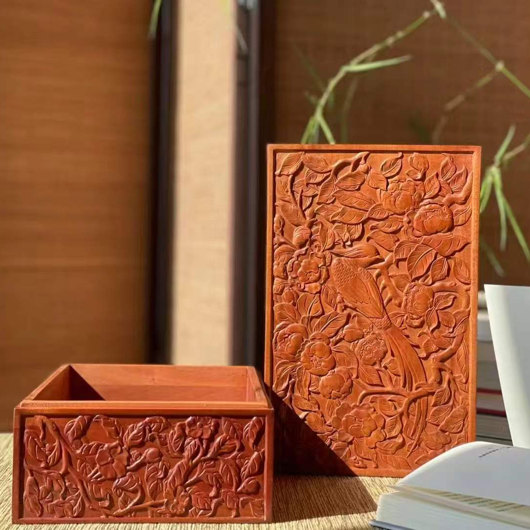 DZ1058M38富贵长寿长方盒中式收纳盒 缅花 250×160×105mm