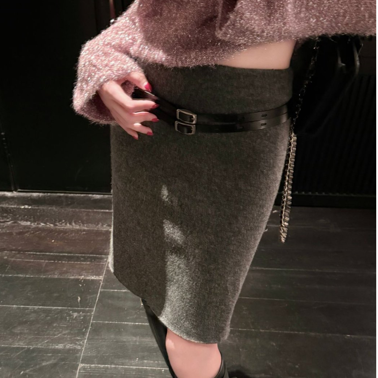 Laareetoo 知性时髦毛呢半身裙女秋冬季灰色包臀中长裙显瘦短裙