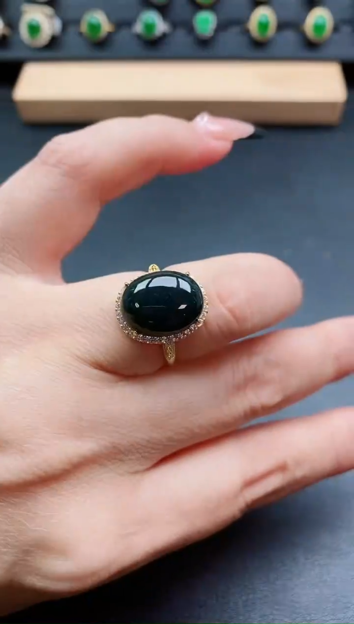 银S925镶嵌戒指翡翠1