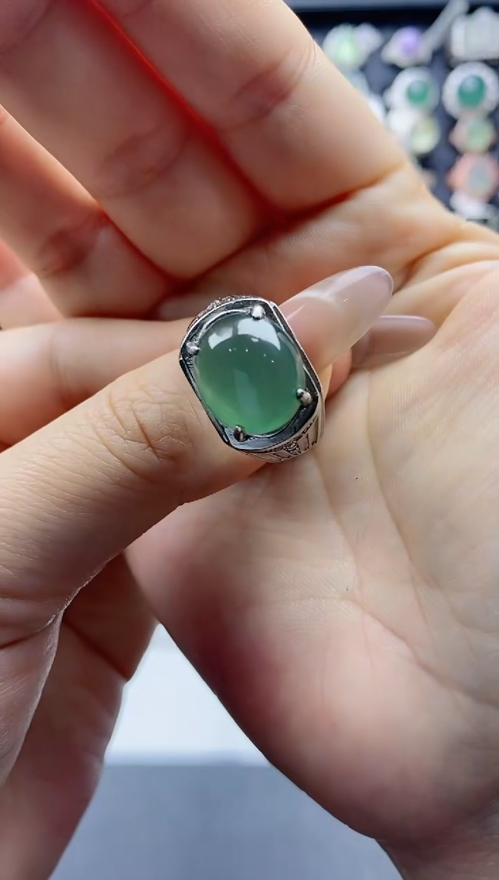 【闪购商品】翡翠戒指银S925镶嵌天然翡翠男戒