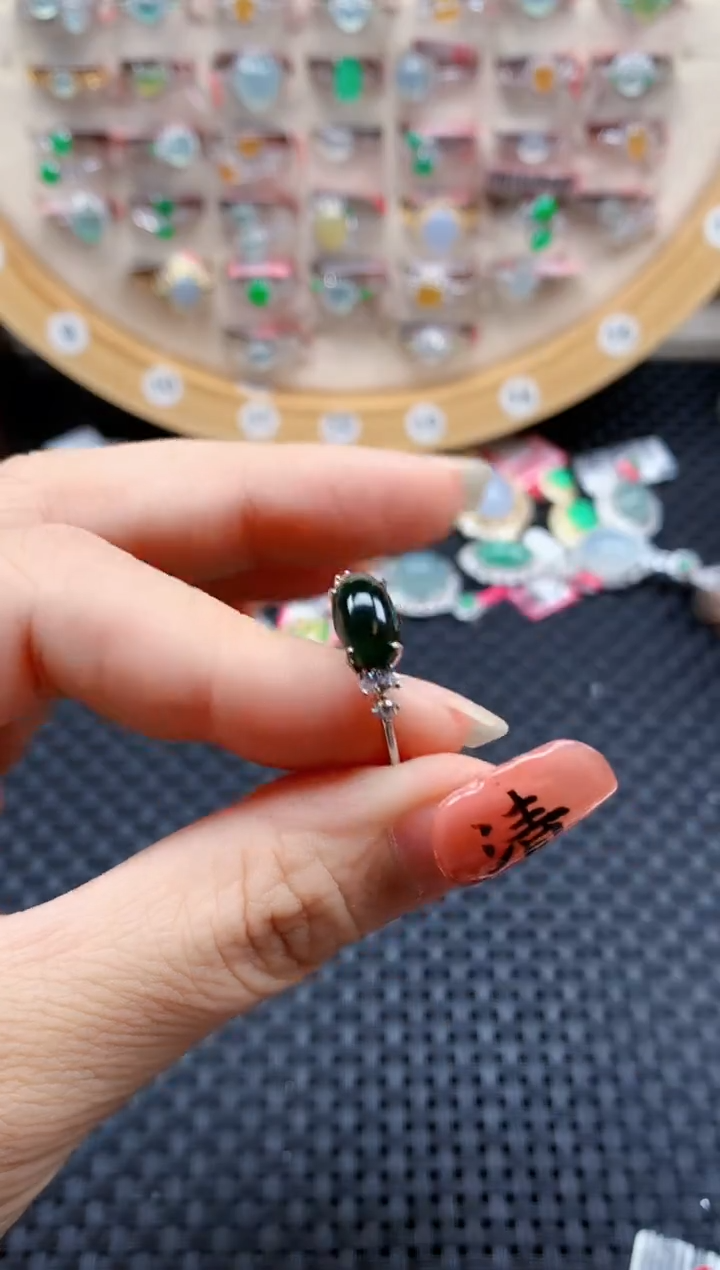 银S925镶嵌戒指翡翠天然A货缅甸翡翠