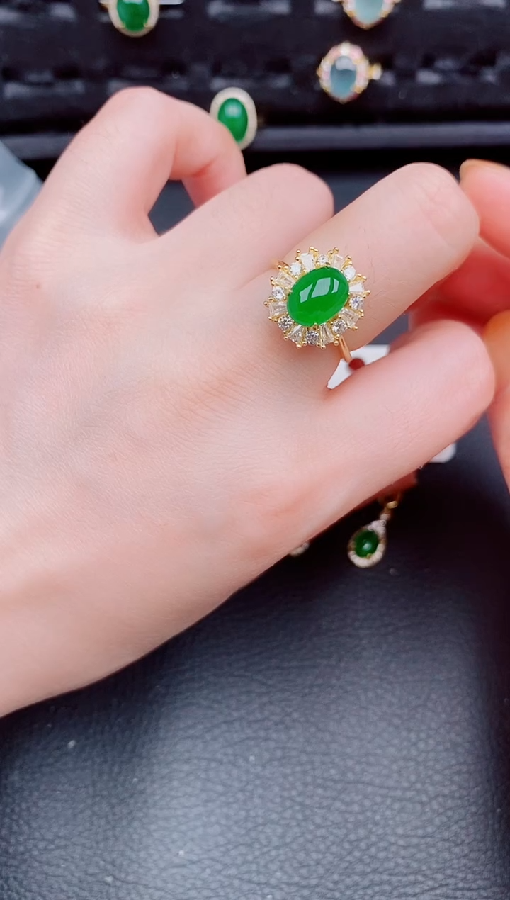【闪购商品】翡翠戒指银S925镶嵌天然a货翡翠498