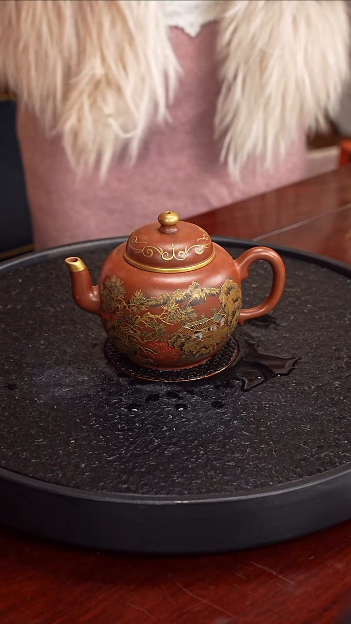 茶壶紫砂邵映华 宫灯一式92 红泥 420毫升 雪景赏盘