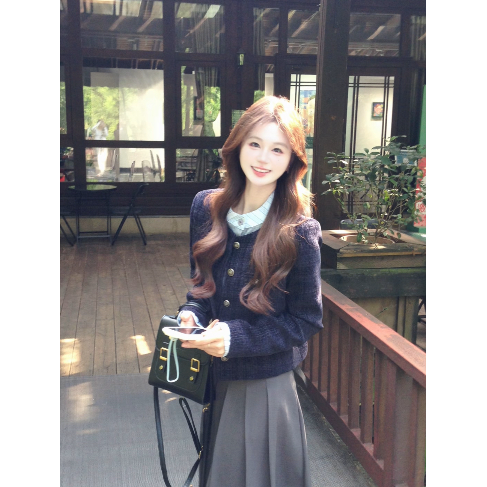 新款2025格子秋季女上衣短款纯色短外套小香风时尚外套7331