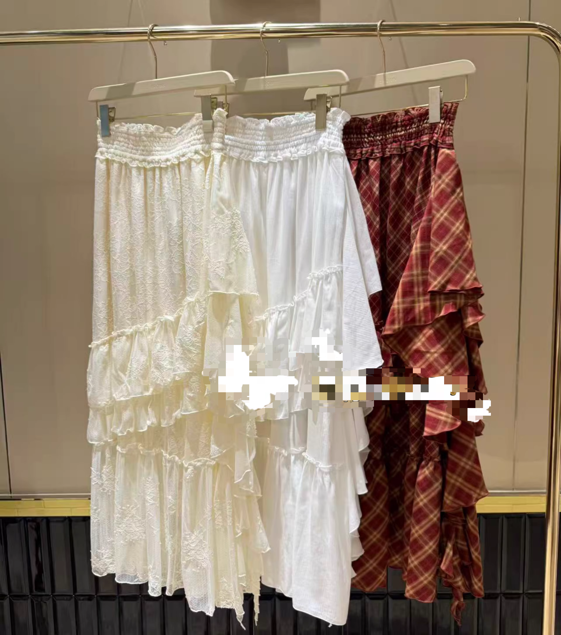 【FaFa】日系 LB 法式浪漫 重工蕾丝镂空/纯色/格纹半身裙FA510-004