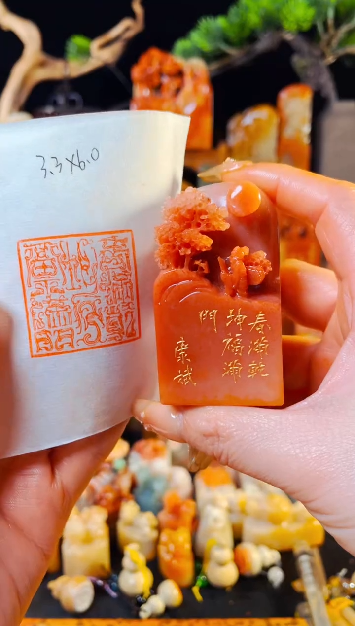 【闪购商品】老挝石印石手工篆刻《春满乾坤福满门》