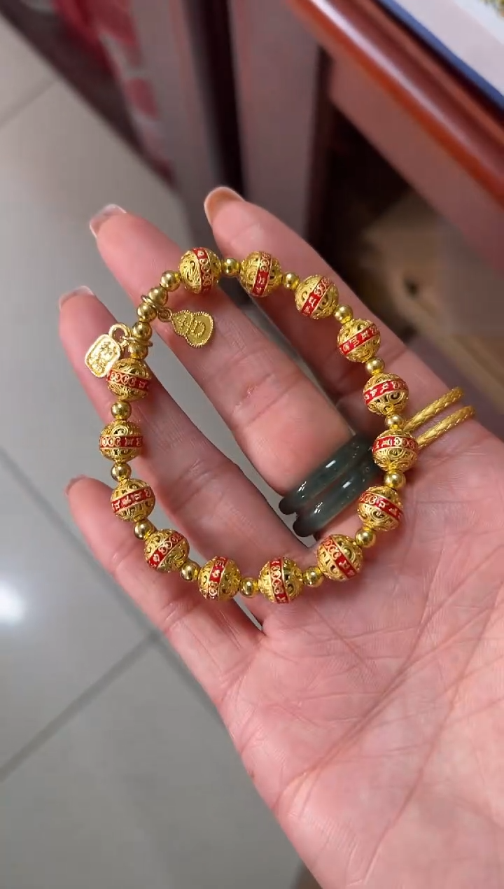 【闪购商品】红色卷草纹珐琅手串