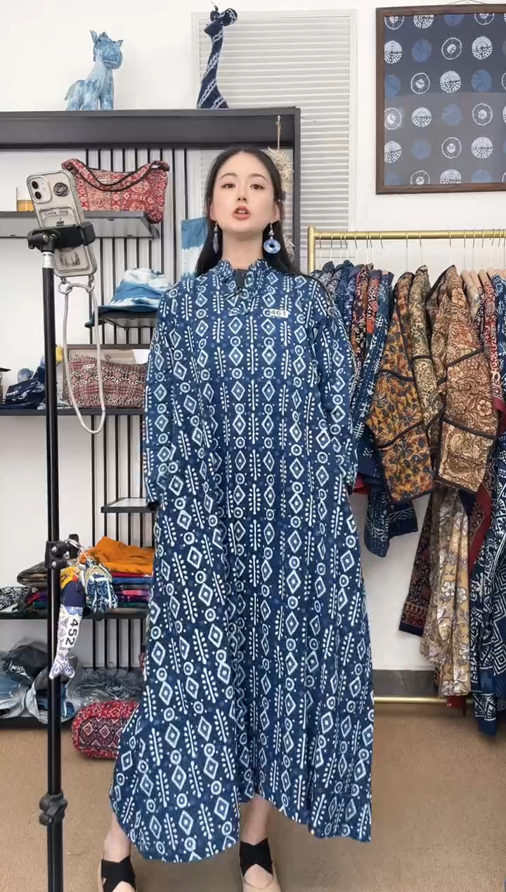 【闪购商品】461印度长绒棉蓝染长裙胸围112cm