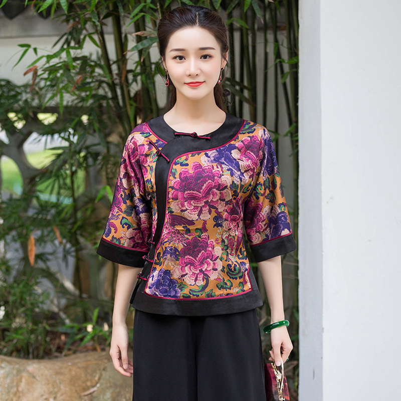 华族经典唐装圆领七分袖短款显瘦上衣女夏季（这些年）