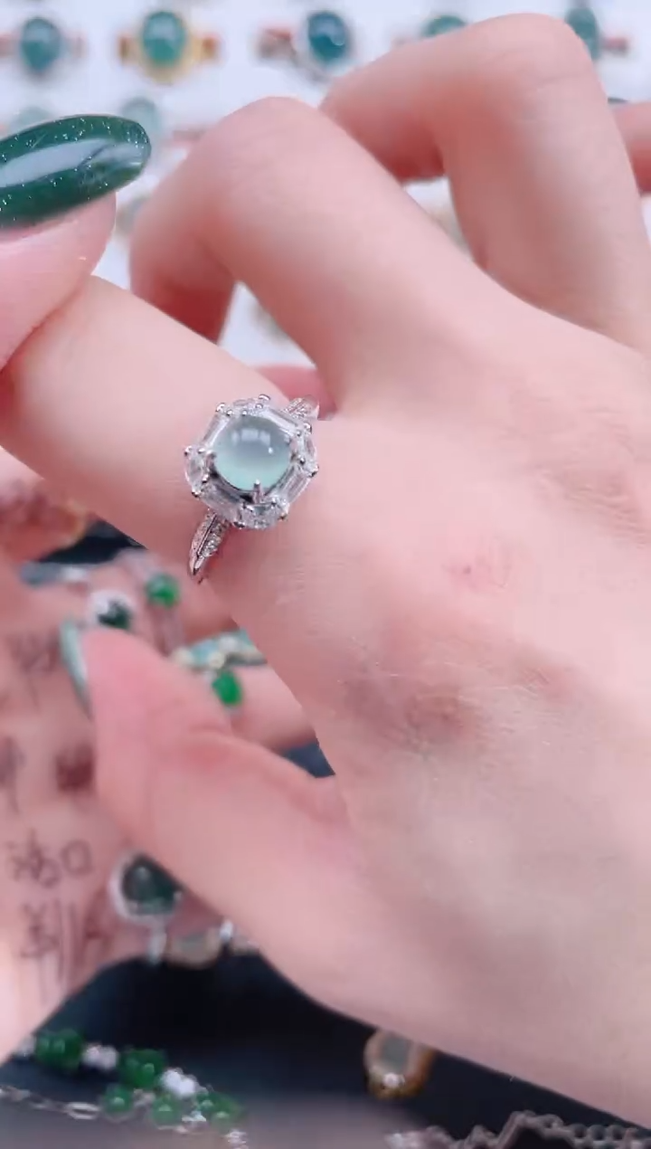 银S925镶嵌戒指翡翠天然翡翠