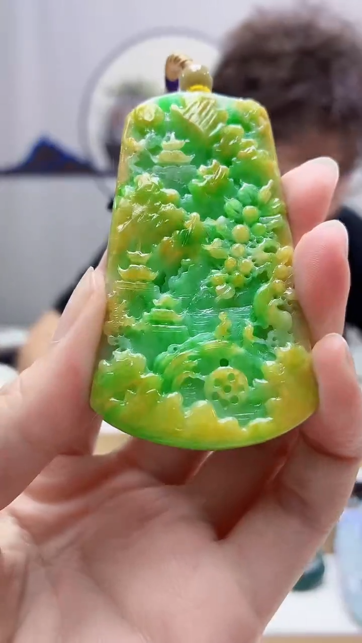 未镶嵌定制翡翠4688zm-毛货挂件56山水